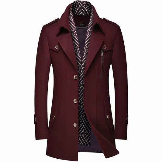 Scarf Collar Cotton-Padded Woolen Coat