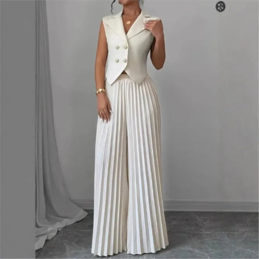 Elegant Commuting Solid Color Sleeveless Top + Trouser Two-piece Set - Palm and Thread