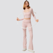 Padded Long Sleeve Crop Top & High Waist Flared Leggings