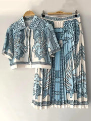 retro geometric print lapel shirt +SKIRT two-piece set - Palm and Thread