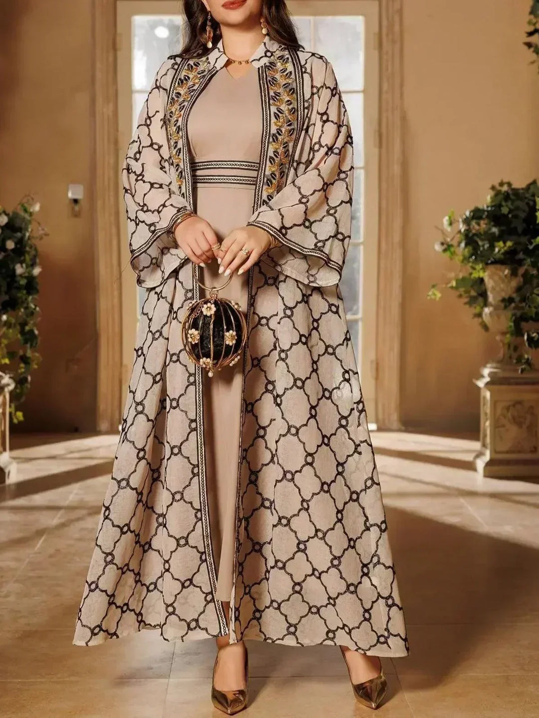 Embroidery Cardigan Abaya 2 Piece - Palm and Thread