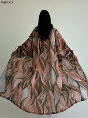 Floral Fashion Draw String Sleeve Abaya - Palm and Thread