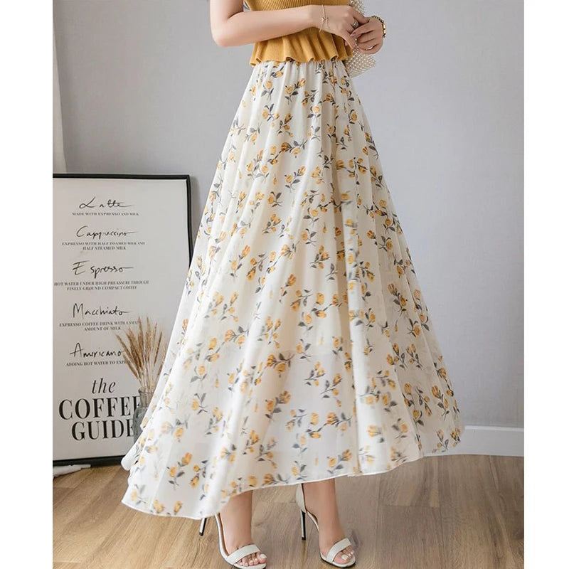 New Print High Waist Elegant Long Skirt - Palm and Thread