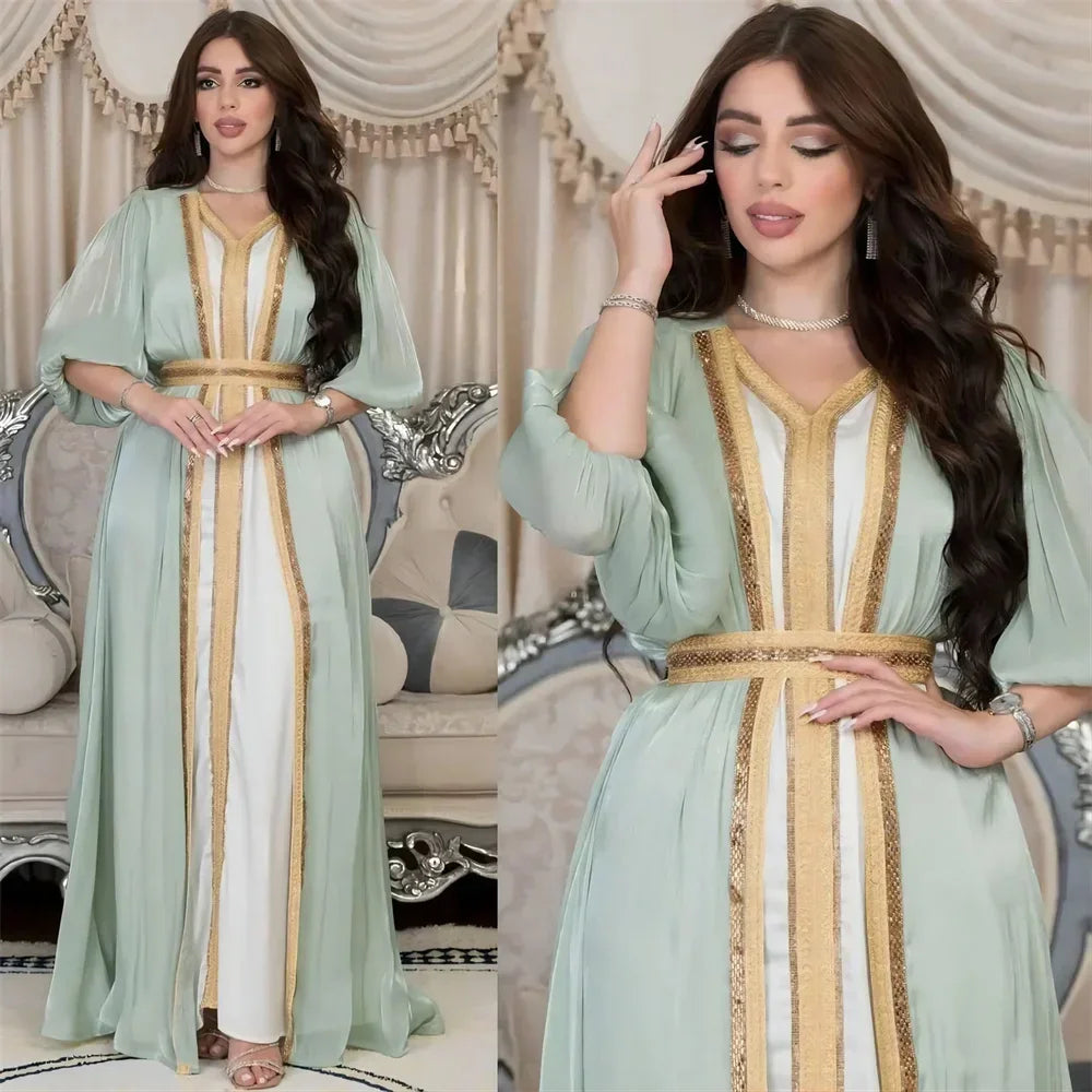 Satin Open Abaya - Palm and Thread