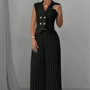 Elegant Commuting Solid Color Sleeveless Top + Trouser Two-piece Set - Palm and Thread