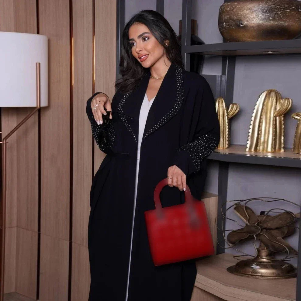 Diamonds Black Kimono Abaya - Palm and Thread