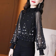 Mesh Patchwork Beaded T-Shirt Top - Palm and Thread