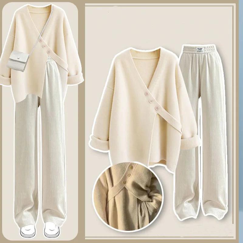 New Knitted Sweater Slim and Versatile Casual Pants Two Piece Set - Palm and Thread