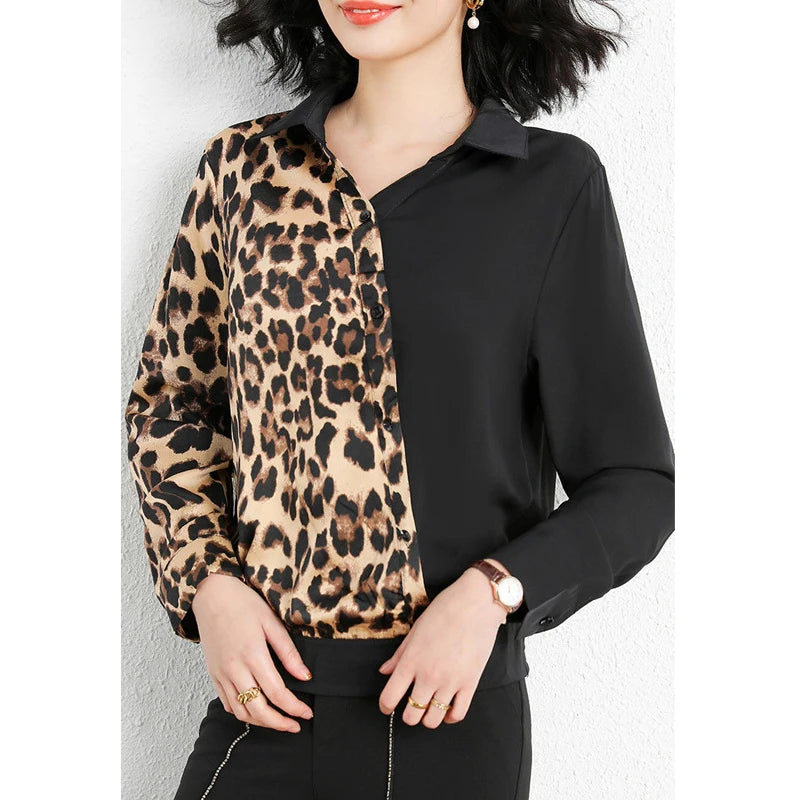 Leopard Print Patchwork Asymmetrical Blouse - Palm and Thread