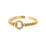 Zircon Heart Stainless Steel Gold Color Geometric Open Finger Ring - Palm and Thread