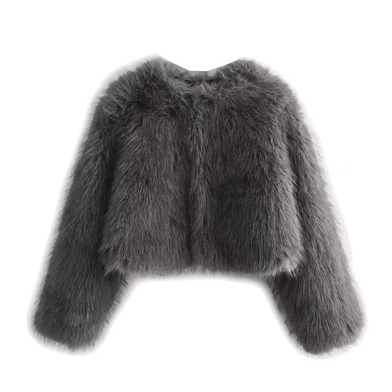 Cardigan Jacket Round Neck Pocket Fur Coat - Palm and Thread