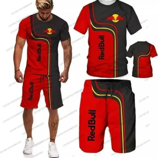Red Bull Brand 3D Printed T-shirt Shorts Set - Palm and Thread