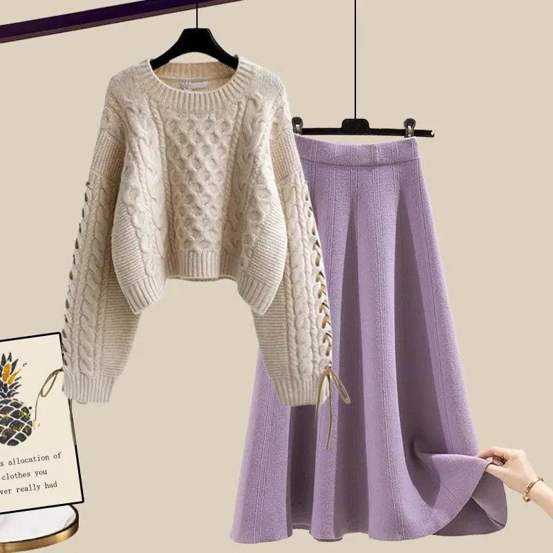 Loose Sweater High Waist Mid Length Half Skirt Matching Set - Palm and Thread