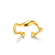 White Zircon Flower Leaf Shape Stainless Steel Ring - Palm and Thread