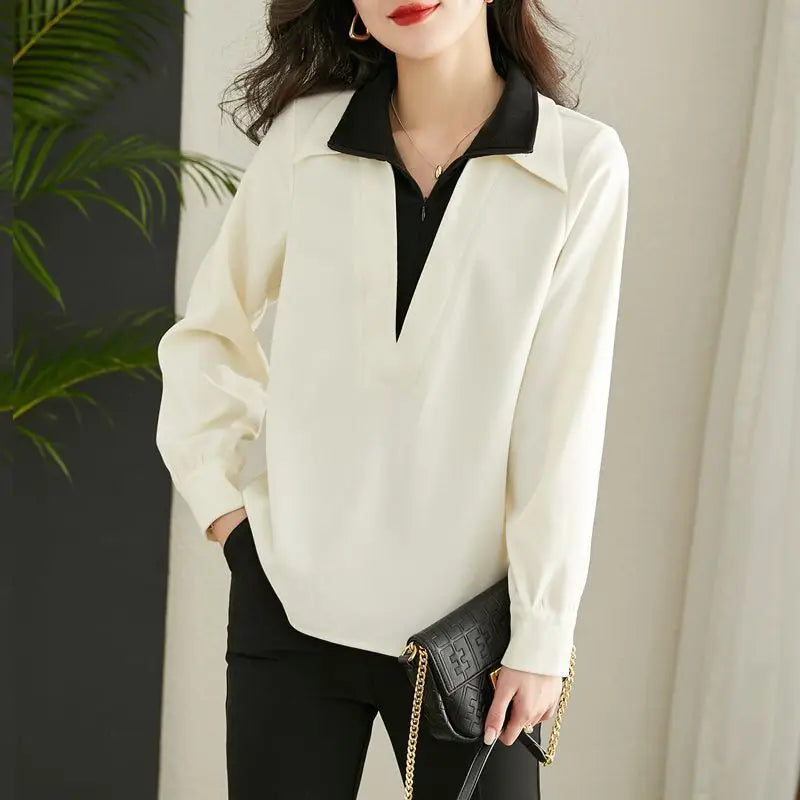 Patchwork Half Zipper Shirt Blouse - Palm and Thread