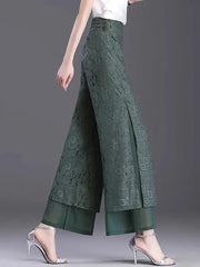 Split Jacquard Weave Wide Leg High Waist Baggy Straight Pant - Palm and Thread