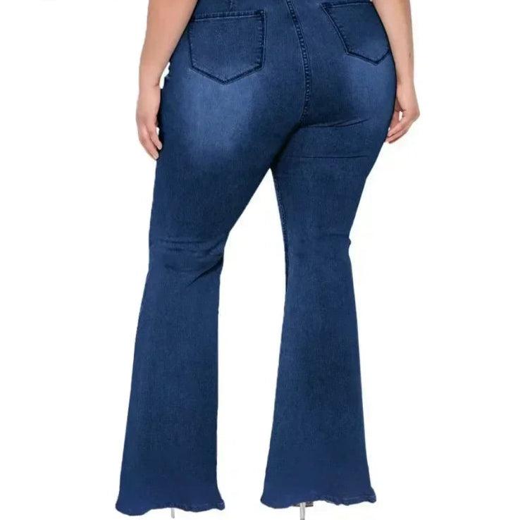 Plus Size Butterfly Print Jeans, Fly Flare Leg Casual Jeans Pant - Palm and Thread