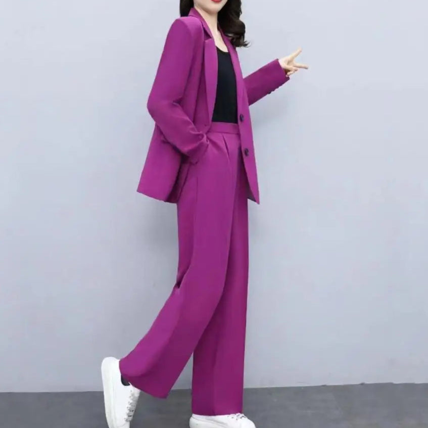 Lapel Single Button Blazer + Wide Leg Pant Suit - Palm and Thread