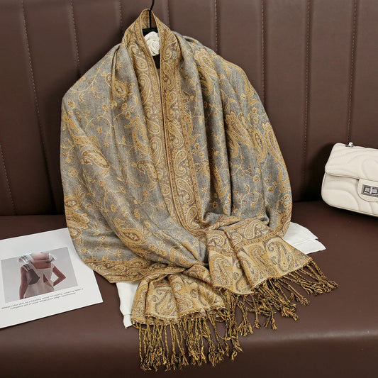 Tassel Design Paisley Jacquard Pashmina - Palm and Thread