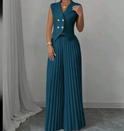 Elegant Commuting Solid Color Sleeveless Top + Trouser Two-piece Set - Palm and Thread