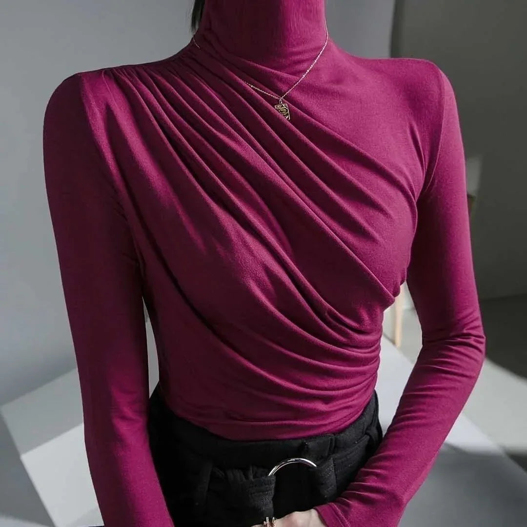 Pleated High Neck Blouse - Palm and Thread