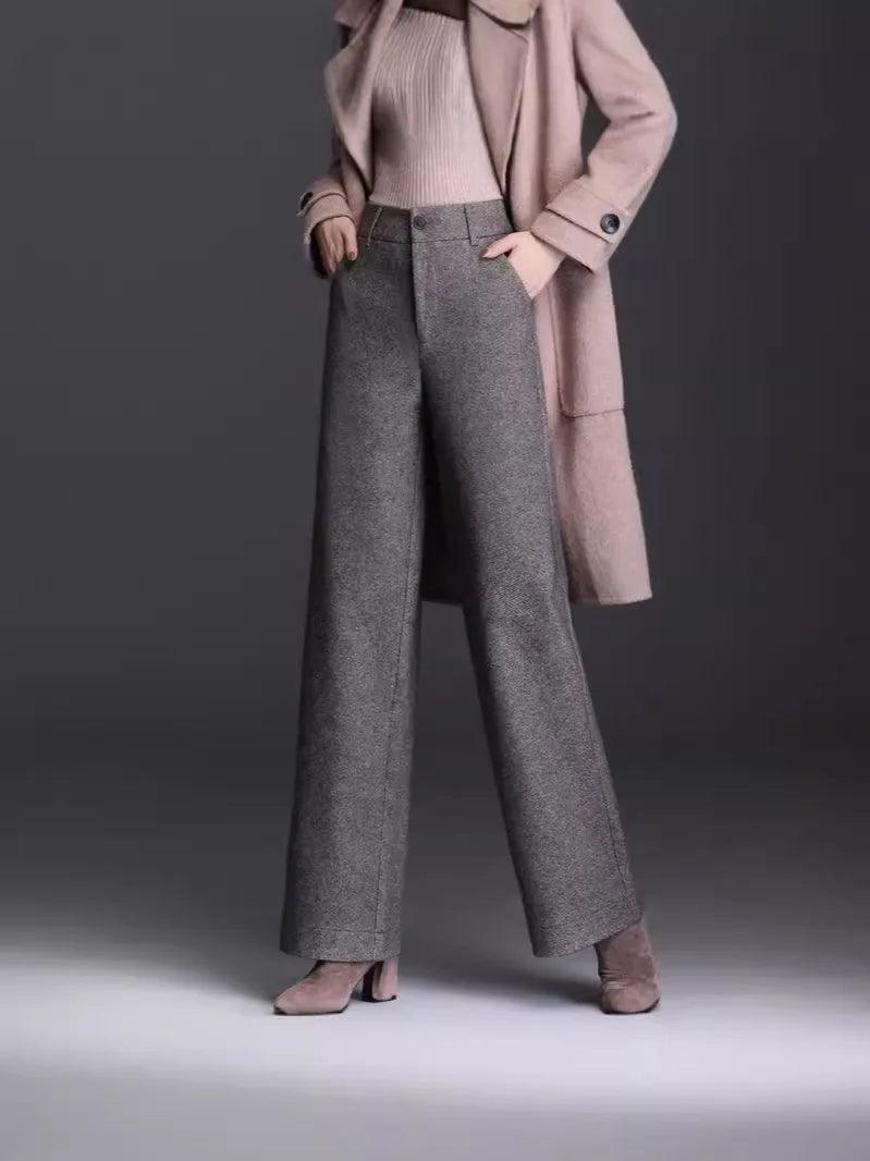 Woolen Wide Leg Casual Pants Oversize High Waisted Straight Leg - Palm and Thread