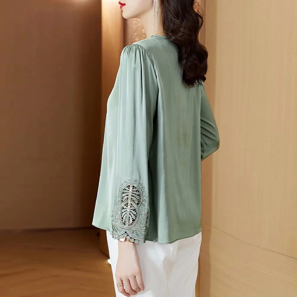 Green Long Sleeve Embroidery Shirt - Palm and Thread