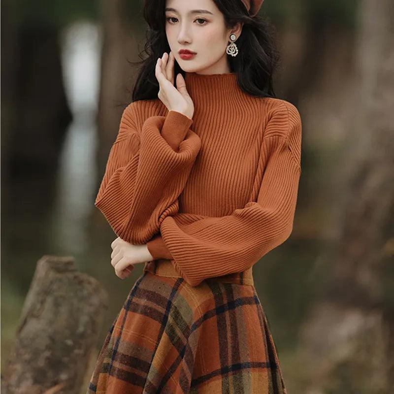 Vintage Plaid Long Skirt Sweater Matching Set - Palm and Thread