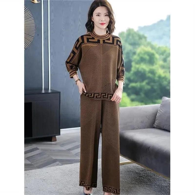 New Loose Slim Long-sleeved Ice Silk Knitted Two-piece Suit - Palm and Thread