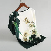 Silk Satin Floral Print O Neck Short Sleeve Casual Office Top - Palm and Thread