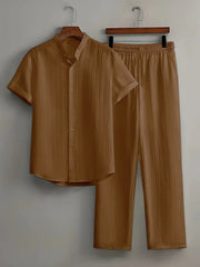 Textured Button Down Shirt and Drawstring Pant Outfit - Palm and Thread