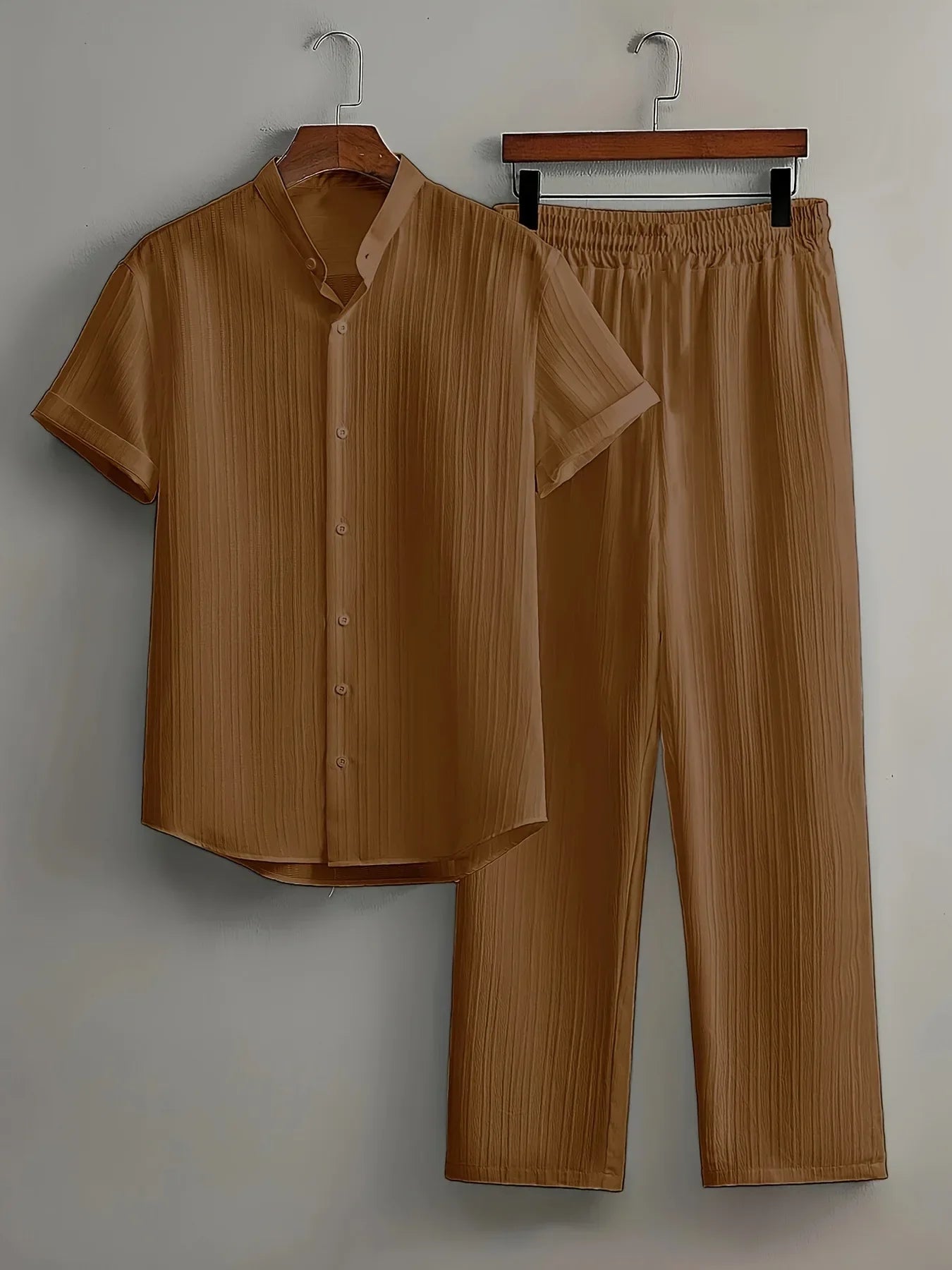Textured Button Down Shirt and Drawstring Pant Outfit - Palm and Thread