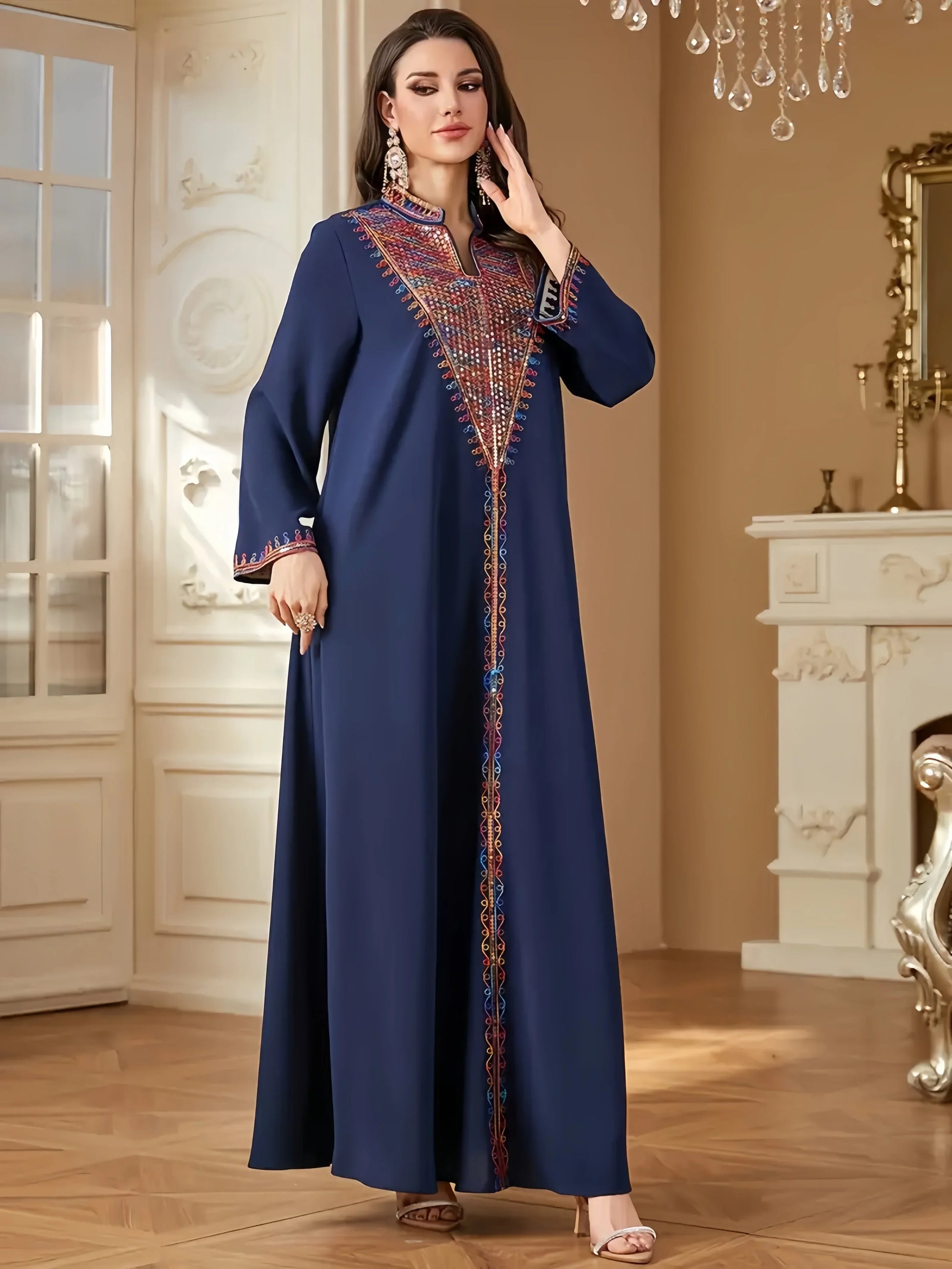 Trendy Adorned with Intricate Multicolored Embroidery Abaya - Palm and Thread