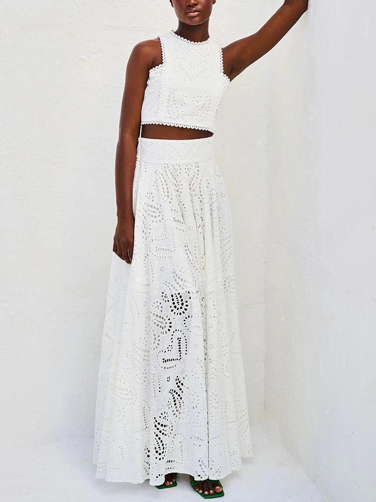 Embroidery Top A Line Skirt Matching Set - Palm and Thread