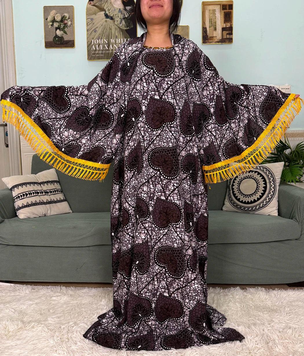 Printed Cotton Soft Loose Fit Femme Robe Abaya - Palm and Thread