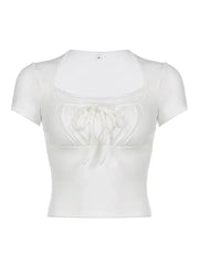 Knitted Lac Patched Slim Tie Up Top - Palm and Thread