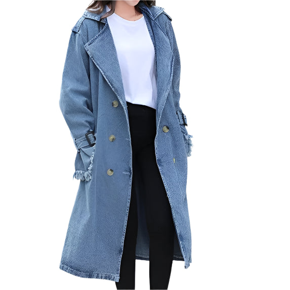 Denim Trench Double Breasted Belted Casual Jean Overcoat - Palm and Thread