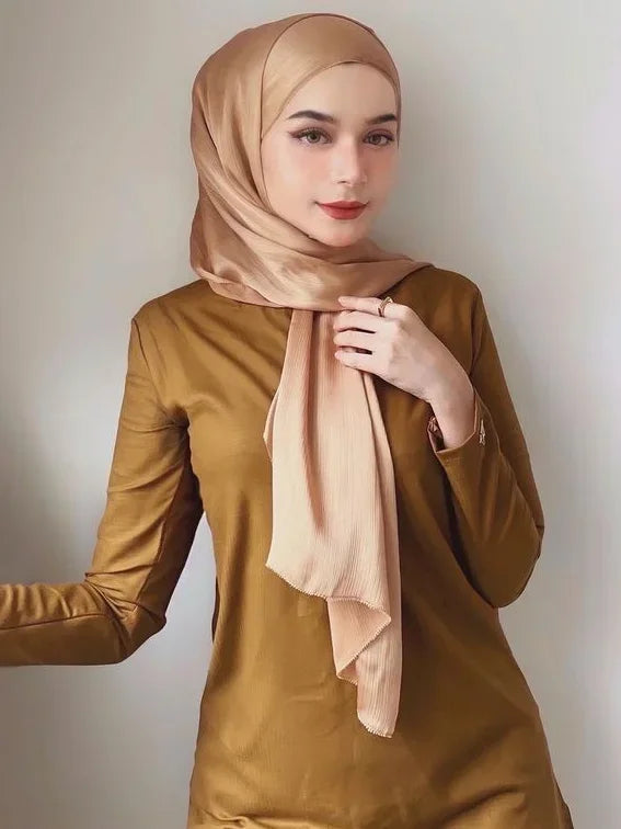 Pleated Satin Chiffon Hijab Silk Scarf - Palm and Thread