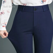 Casual Button Elastic Mid Waist Straight Trouser - Palm and Thread