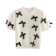 Bow Puff Short Sleeve Crop Knit Sweater - Palm and Thread