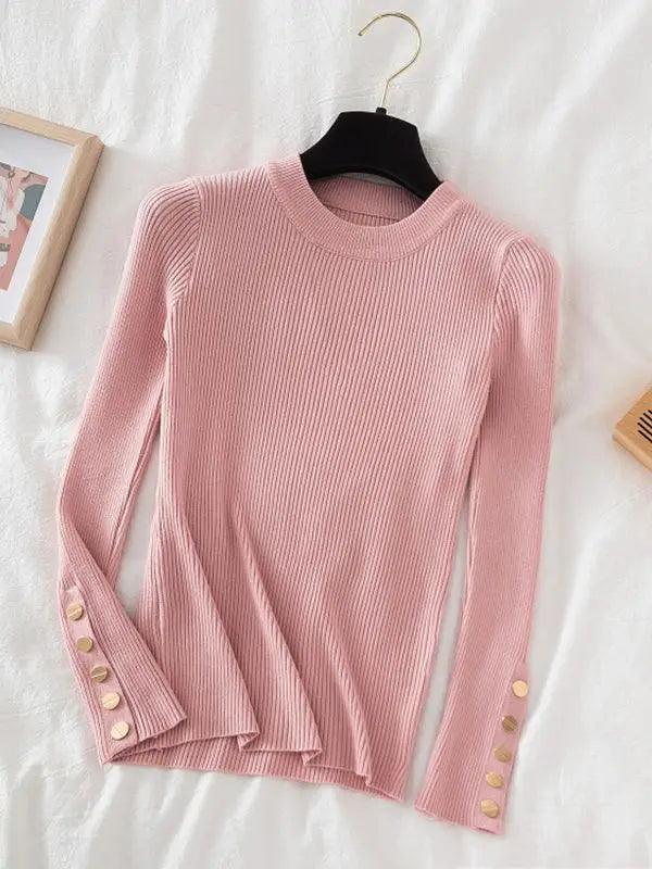 Thick sweater pullovers button o-neck chic top - Palm and Thread