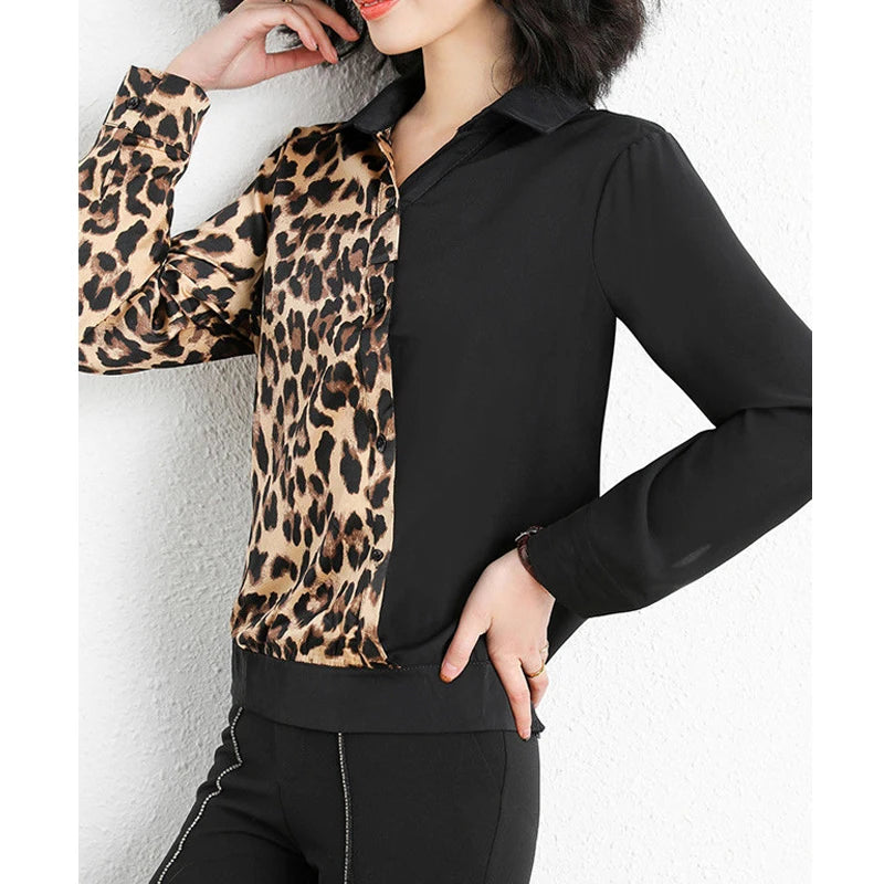 Leopard Print Patchwork Asymmetrical Blouse - Palm and Thread