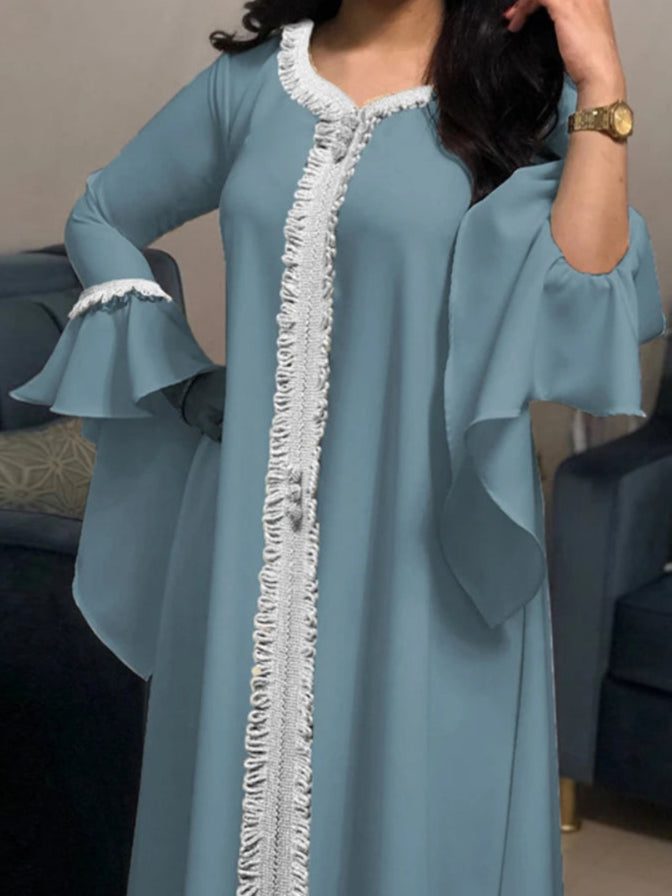 Ruffles Sleeve Embroidered Abaya - Palm and Thread