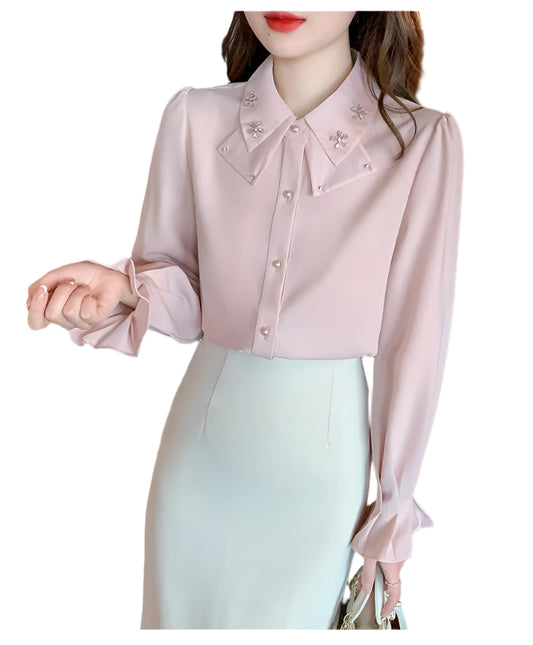 Elegant Long Sleeve Chiffon Blouse - Palm and Thread