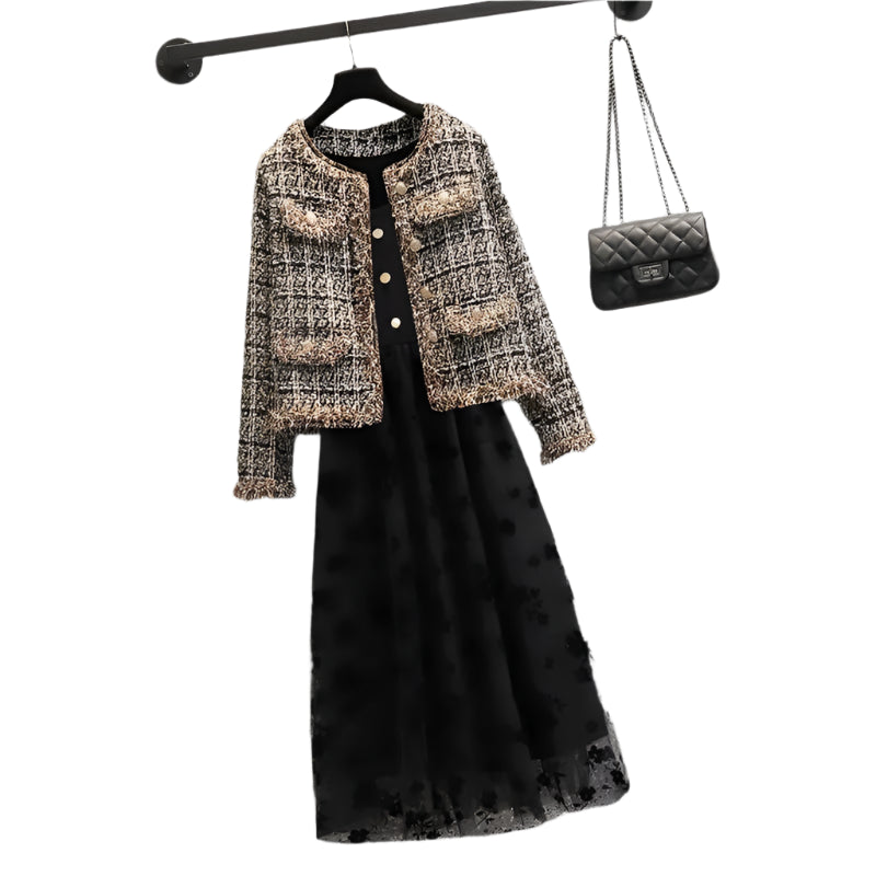 Woolen Jacket + Lace Dress Matching Set - Palm and Thread