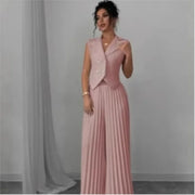 Elegant Commuting Solid Color Sleeveless Top + Trouser Two-piece Set - Palm and Thread