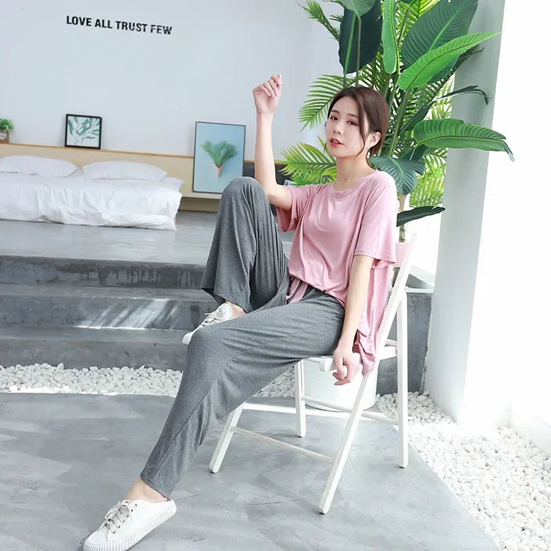 Summer two-piece comfortable pajama set - Palm and Thread