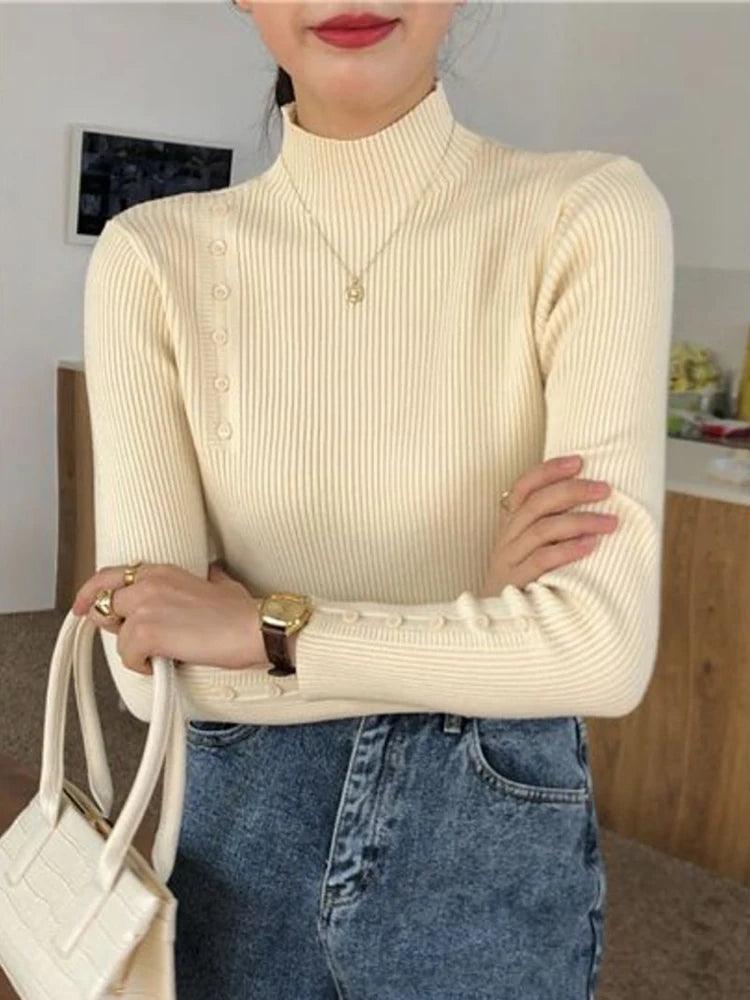 Knitted Sweater Long Sleeve Button Top - Palm and Thread