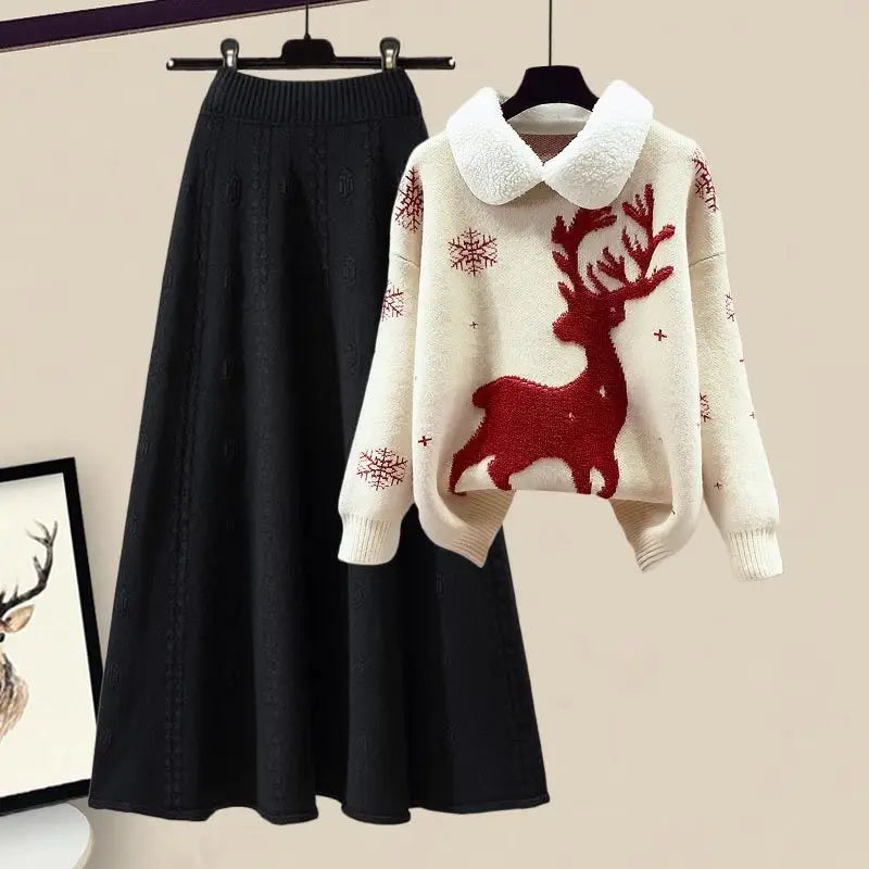 Knitted Sweater + Half Body Skirt Matching Set - Palm and Thread