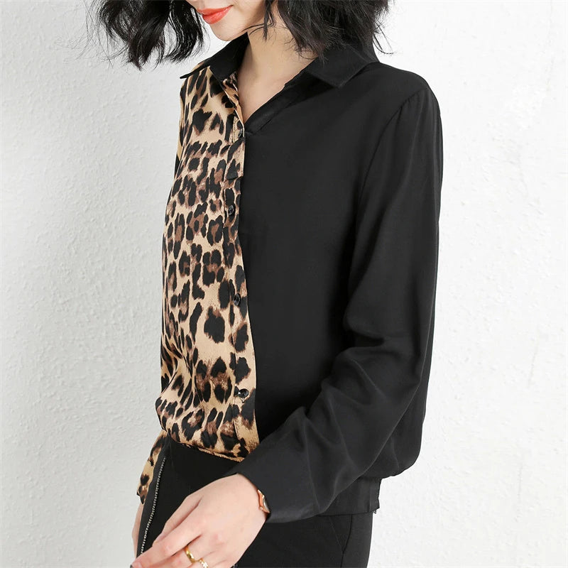 Leopard Print Patchwork Asymmetrical Blouse - Palm and Thread